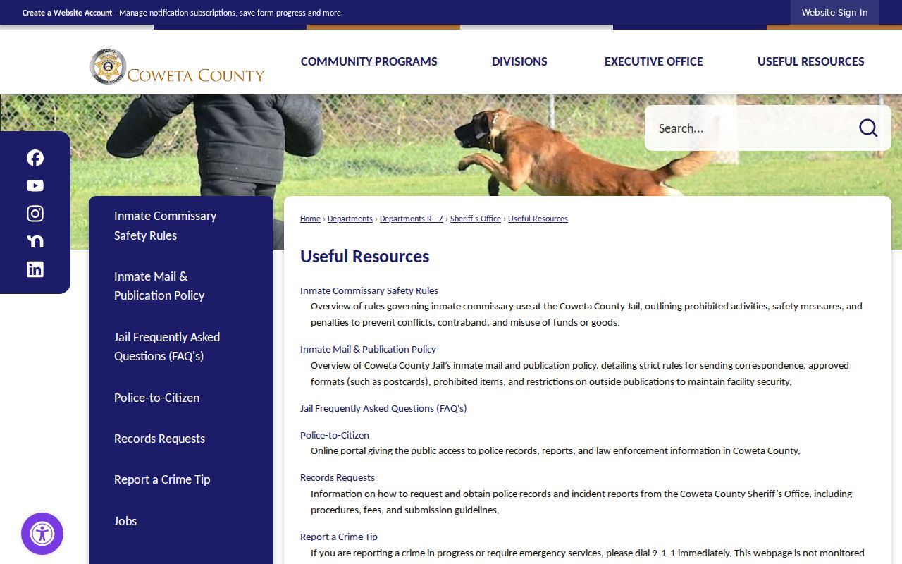 Coweta County sheriff links to Police-to-Citizen and records resources