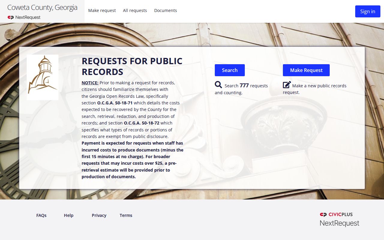 Coweta County official NextRequest public records portal