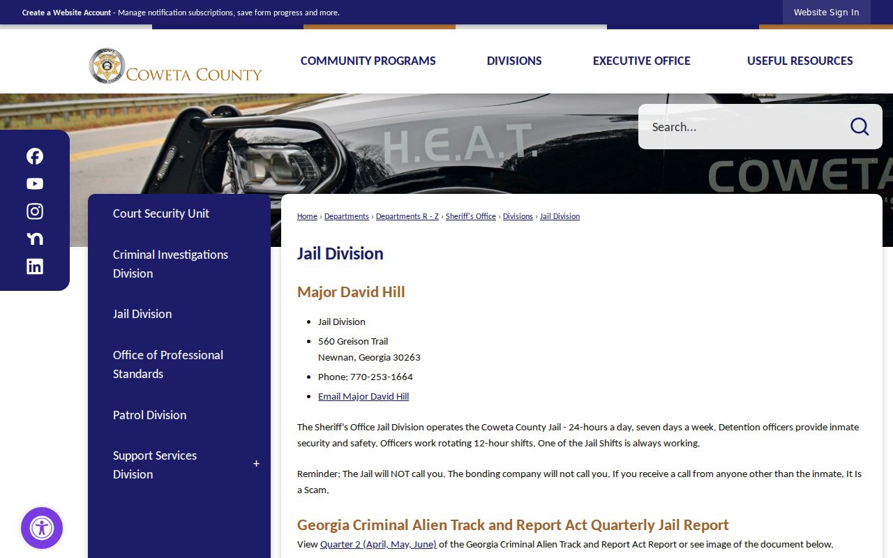 Coweta County Jail Division address and contact information