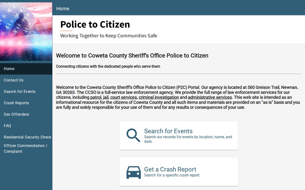 Coweta Sheriff Police-to-Citizen public search interface