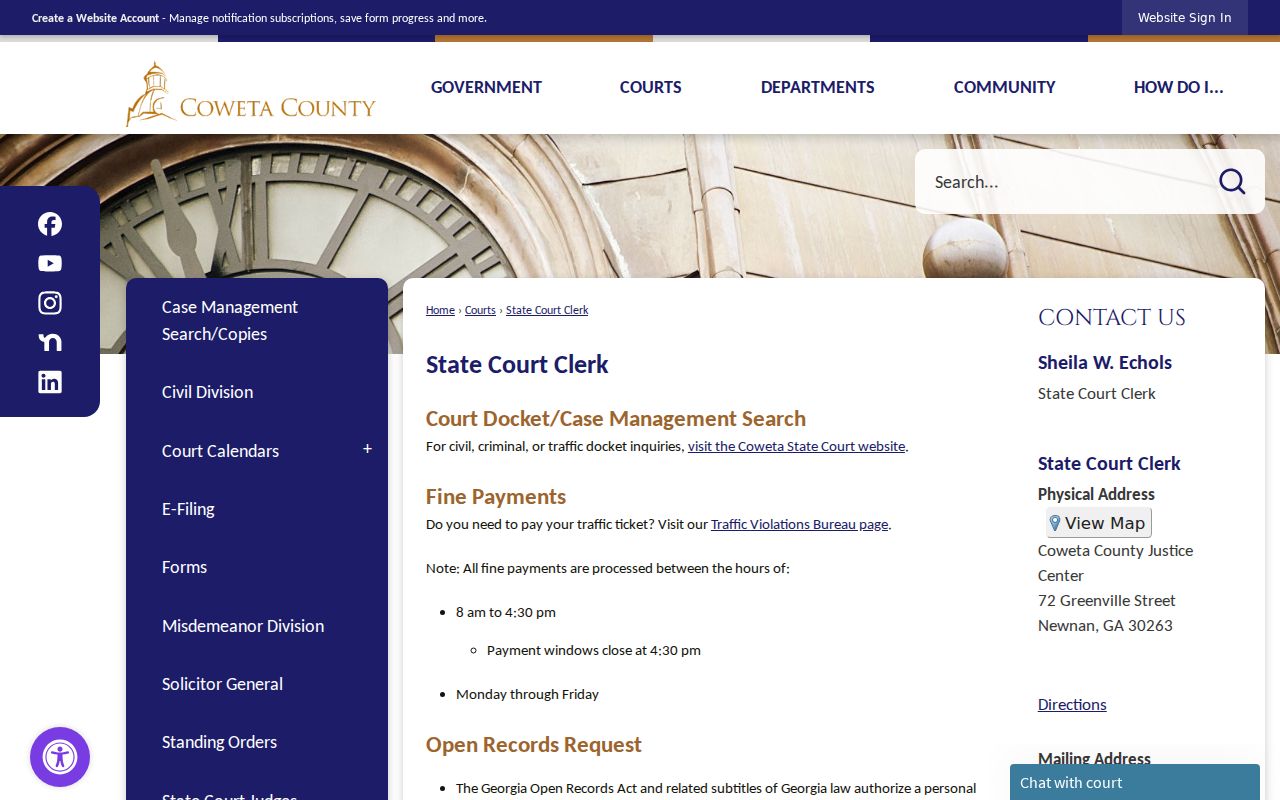Coweta State Court Clerk misdemeanor and traffic docket page