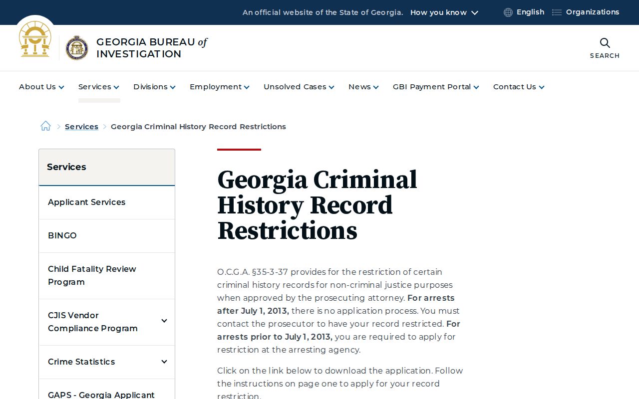 Official Georgia criminal record restriction rules and application links