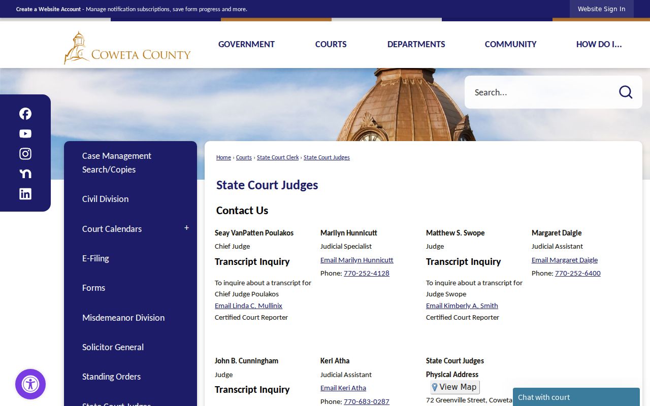 Official Coweta State Court judges and Justice Center information