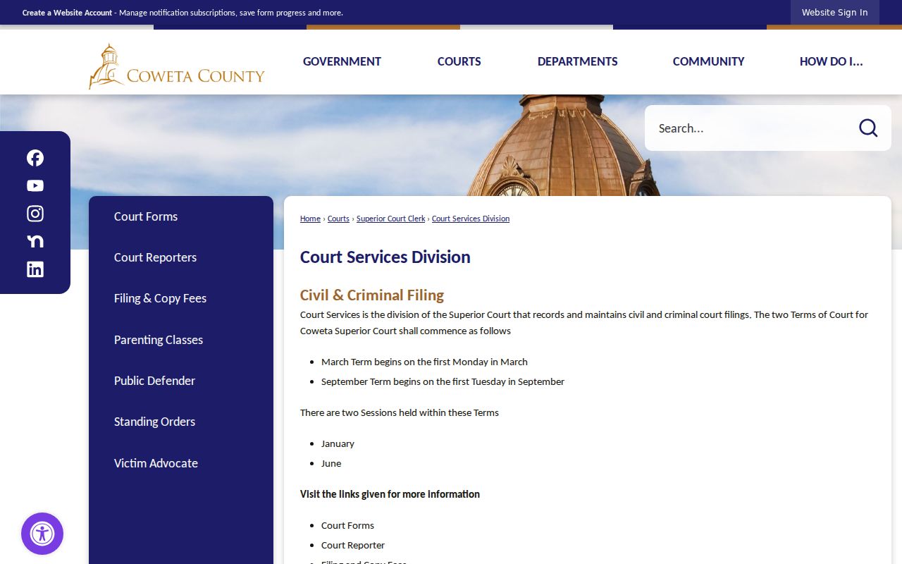 Coweta Superior Court Services criminal filing and docket page