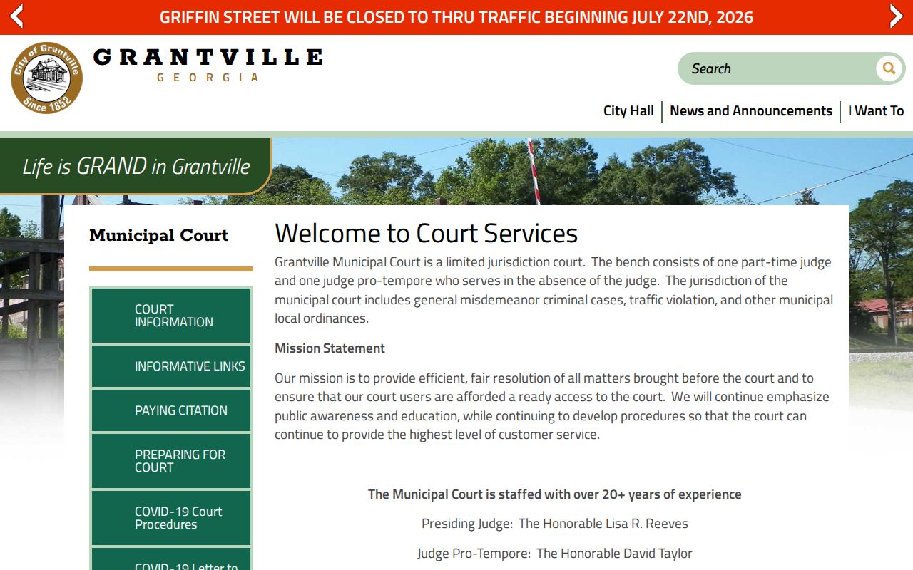 Grantville criminal history municipal court page