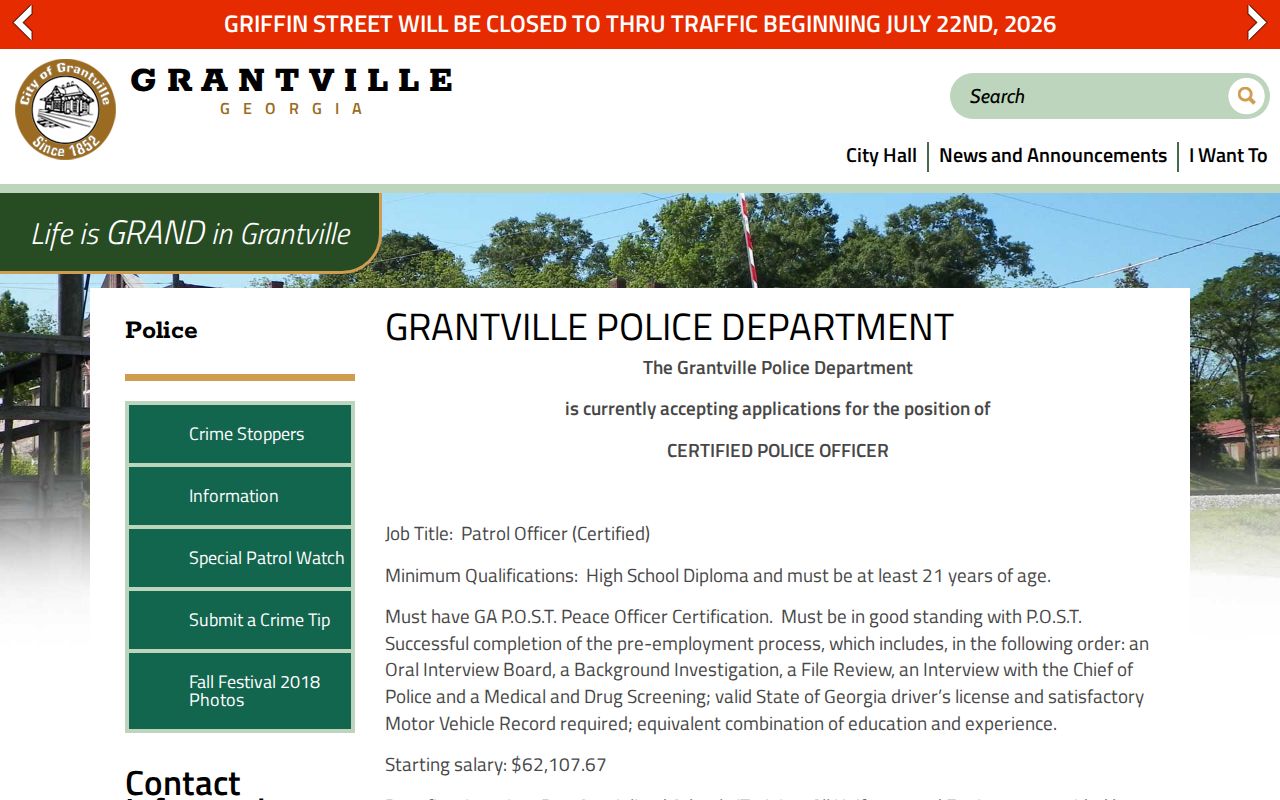 Grantville criminal history police records page