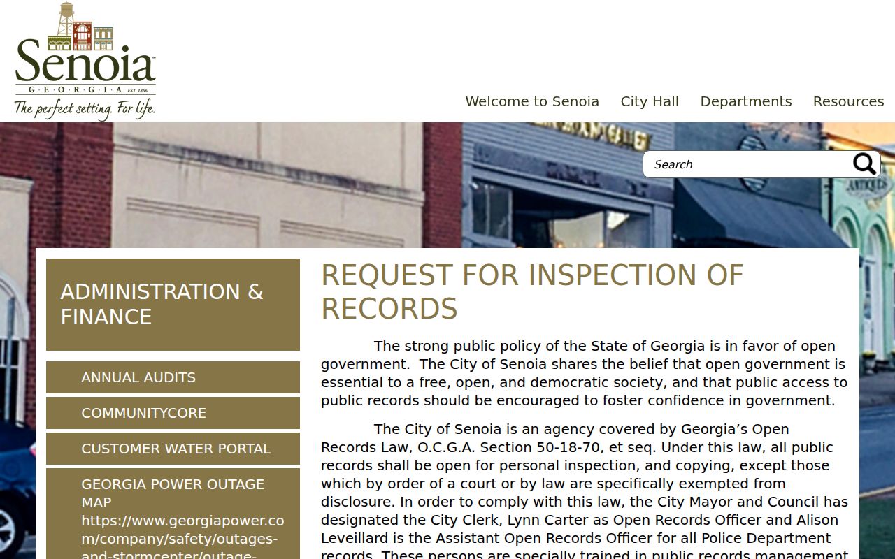 Senoia criminal history city records request page